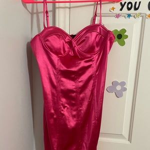 Hot pink silky dress, perfect for dates, or just looking hot in general